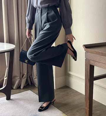 Look at Pintuck Straight Wide Slacks